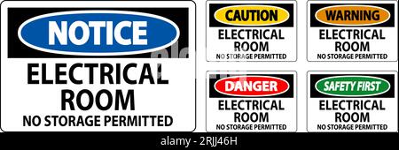Danger Sign Electrical Room, No Storage Permitted Stock Vector