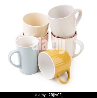 Set of different cups on white background Stock Photo