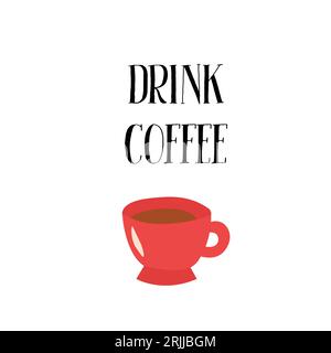Drink coffee doodle sketch concept with red cup. Isolated cartoon drink illustration. Stock Vector