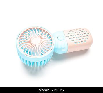 Mini electric fan on white background Stock Photo