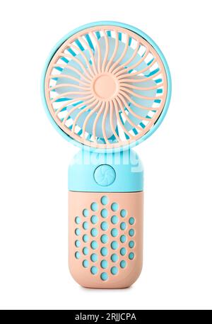 Mini electric fan on white background Stock Photo
