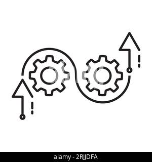 agile process icon, flexible work software, methodology development, arrow with gears, thin line symbol on white background - editable stroke vector i Stock Vector