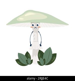 Funny pale toadstools with faces, childrens cartoon character. Edible and inedible mushrooms, vector illustration Stock Vector