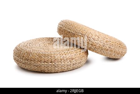 Wicker poufs isolated on white background Stock Photo
