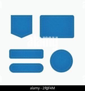 blue color denim texture labels on white Stock Vector