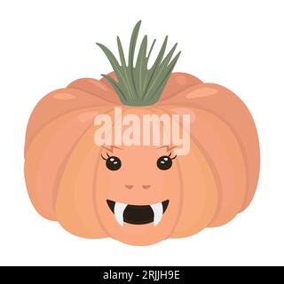 Halloween pumpkin cute monster, vector color illustration Stock Vector