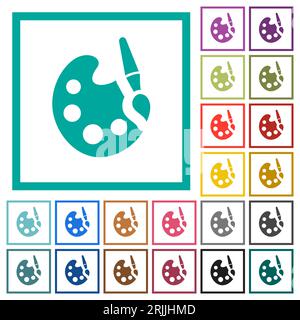 Paint kit solid flat color icons with quadrant frames on white background Stock Vector
