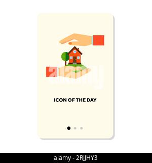 Hands protecting house with tree on white background Stock Vector
