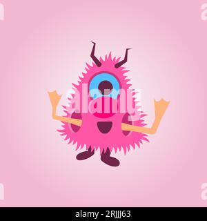 Pink cartoon monster. Cute little monster on a pink background. Funny kids character. Cartoon illustration. Stock Vector