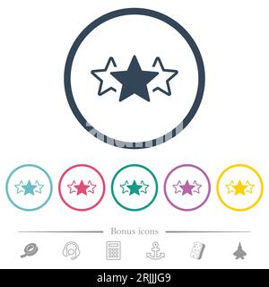 Three star rating alternate flat color icons in round outlines. 6 bonus icons included. Stock Vector
