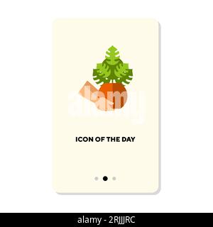 Hands holding potted plant on white background Stock Vector