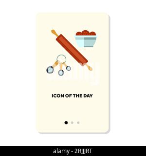 Rolling pin and measuring spoons on white background Stock Vector