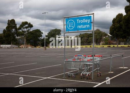 Trolley return station stands in an empty car park, offering a convenient spot for returning shopping carts. Stock Photo