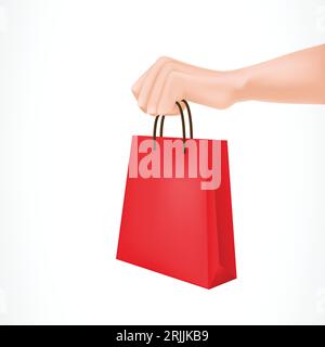 Hand Holding Red Paper Bag Stock Vector