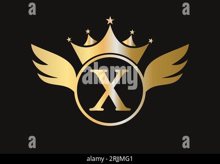 Letter X Wing Logo Concept With Crown Icon Vector Template. Wing Symbol Stock Vector