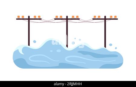 Flooded power lines semi flat colour vector object Stock Vector