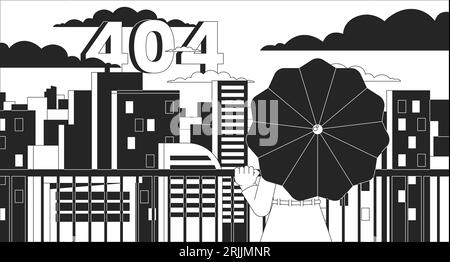 Looking on city from terrace black white error 404 flash message Stock Vector