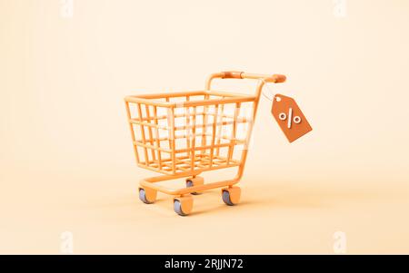 Cartoon shopping cart with shopping theme, 3d rendering. Digital drawing. Stock Photo