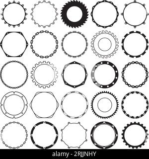 Collection of Round Industrial Border Frames. Ideal for vintage label or logo designs. Stock Vector