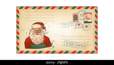 Letter envelope for Santo Kraus in a retro style Christmas greeting card. Vector illustration, vintage, isolated on white background Stock Vector