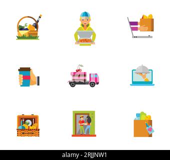Food delivery icon set Stock Vector
