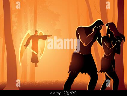 Biblical vector illustration series, Adam and Eve Expelled From The Garden Stock Vector