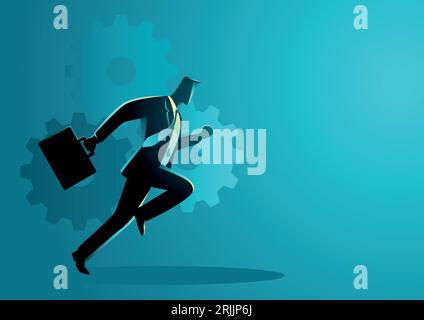 Business  vector illustration of a businessman running with briefcase, business on the move, energetic, dynamic concept Stock Vector