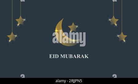 Eid Mubarak Greetings with Crescent Moon and Stars Stock Vector