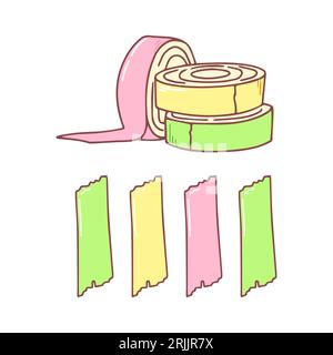 Tape rolls and torn pieces. Hand drawn stationery supplies doodle. Vector design illustration isolated on white background. Stock Vector
