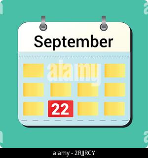 calendar vector drawing, date September 22 on the page. Stock Vector