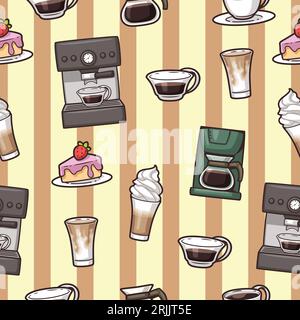 Seamless pattern with coffee and desserts. Vector background. Hand drawn illustration. Stock Vector