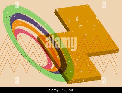 Geometry object in trendy riso graph design. Colorful geometric shapes, elements. Risograph print texture style. Stock Vector