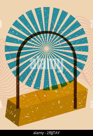 Geometry object in trendy riso graph design. Colorful geometric shapes, elements. Risograph print texture style. Stock Vector