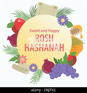 Happy Rosh Hashanah Jewish New Year Holiday decorative symbol greeting card. Stock Vector
