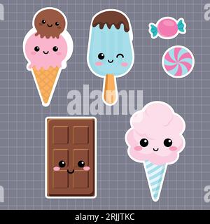 Kawaii fast food set. Vector illustration of kawaii fast food. Stock Vector