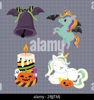 Halloween card with cute animals. Vector illustration in cartoon style. Stock Vector
