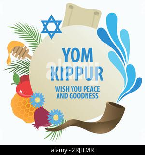 Vector illustration of Yom Kippur decorative symbol for banner or greeting card. Stock Vector