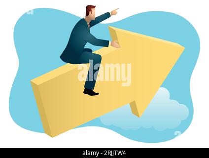 Business concept vector illustration of a businessman riding an arrow graph Stock Vector