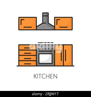 Kitchen furniture icon, home interior. Apartment or house interior design item outline pictogram or icon, home kitchen modern furniture linear vector Stock Vector