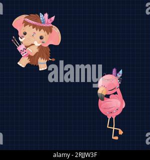 Vector cute cartoon animals set of stickers for your design vector illustration Stock Vector