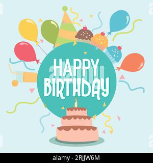 Vector illustration of Happy Birthday typography with decoration for greetings card. Design template for birthday party Stock Vector