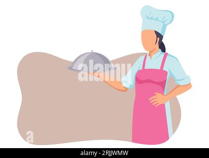 Simple flat vector illsutration of female chef Stock Vector