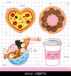 Set of cute fast food isolated on a white background Stock Vector