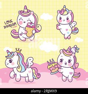 Set of vector hand drawn unicorns and magic items seamless pattern ...
