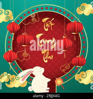 happy Mid Autumn Festival Greeting illustration in traditional Chinese ...