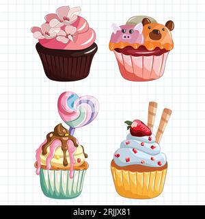 Vector cupcake and sweets icon set hand drawn vector illustration Stock Vector