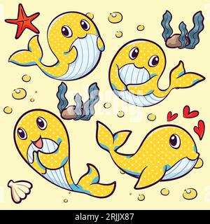Seamless pattern with cute sea animal Vector illustration Stock Vector