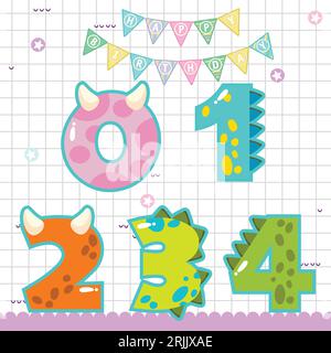 Vector birthday party elements set cute cartoon animals vector illustration Stock Vector