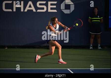 New York, United States. 22nd Aug, 2023. Magali Kempen pictured in action during a tennis match against Spanish Bolsova, in the Women's Qualifying Round at the 2023 US Open Grand Slam tennis tournament, at Flushing Meadow, New York City, USA, Tuesday 22 August 2023. BELGA PHOTO TONY BEHAR Credit: Belga News Agency/Alamy Live News Stock Photo