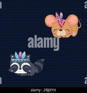 Vector cute cartoon animals set of stickers for your design vector illustration Stock Vector